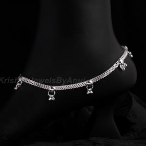 Gorgeous Silver Anklet Pair - 925 Sterling Silver Handmade Anklet - Length 10.5 Inch - Link Chain Design Anklet - Indian Silver Payal