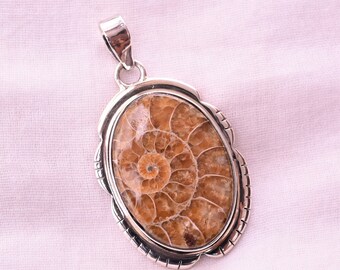 Ammonite Fossil Pendant - 925 Sterling Silver Pendant - Handmade Pendant - Natural Fossil Gemstone - Healing Crystal - Women Pendant jewelry