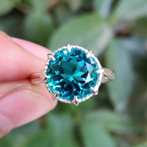 925 Sterling Silver Ring Blue Paraiba Tourmaline Ring 10mm Round Paraiba Tourmaline Color Ring Prong Ring Stylish Ring Ring For Her image 1