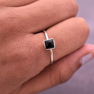 5mm Natural Black Onyx Gemstone Ring - Solid 925 Sterling Silver Ring - Sizes 3 To 13 US - Stacking Ring - Tiny Ring - Dainty Handmade Ring