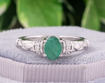 Wunderschöner natürlicher Smaragd Edelstein Ring - 925 Sterling Silber Ring - Größe 33 - Mai Birthstone Ring - Echter Smaragd Silber Ring