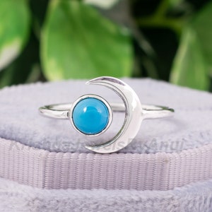 Gorgeous Natural Turquoise Crescent Moon Ring - 925 Sterling Silver Ring - Size 4 To 13 US - Half Moon Ring - Handmade Ring - Dainty Ring