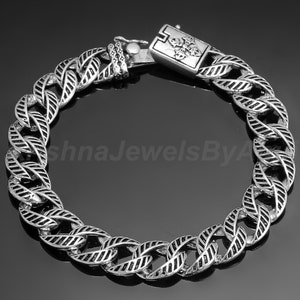 Stylish Designed Silver Chain Bracelet For Men&#39;s - 925 Solid Sterling Silver Bracelet - Handmade Oxidised Silver Bracelet - Gift For Men&#39;s