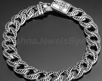 Stylish Designed Silver Chain Bracelet For Men's - 925 Solid Sterling Silver Bracelet - Handmade Oxidised Silver Bracelet - Gift For Men's
