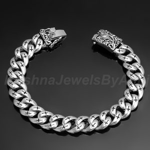 Solid 925 Sterling Silver Curb Chain Bracelet - Silver Oxidize Link Chain Bracelet - Handmade Bracelet - Mens Jewelry