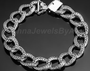 Stunning Silver Chain Bracelet For Men's  - 925 Solid Sterling Silver Chain Bracelet - Handcrafted Oxidised Silver Bracelet - Gift For Men's