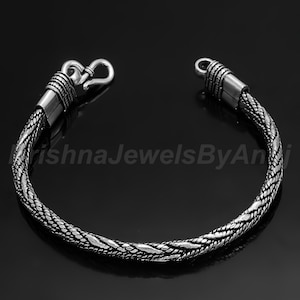 Stunning Silver Foxtail Chain Bracelet For Men&#39;s  - 925 Solid Sterling Silver Chain Bracelet - Handcrafted Oxidised Bracelet For Men&#39;s