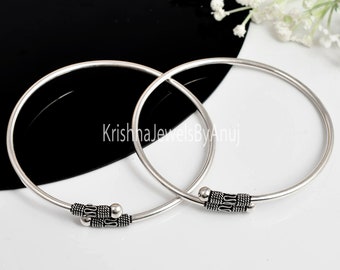 925 Sterling Silver Feet Ankle Bangle - Oxidize Silver Flexible Feet Bracelet - Traditional Indian Ankle Bangle - Everyday Bangle For Women