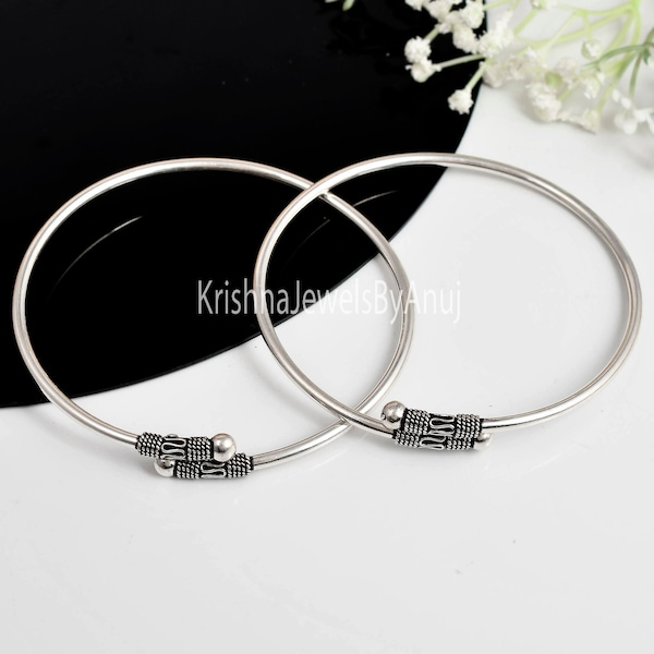 925 Sterling Silver Feet Ankle Bangle - Oxidize Silver Flexible Feet Bracelet - Traditional Indian Ankle Bangle - Everyday Bangle For Women