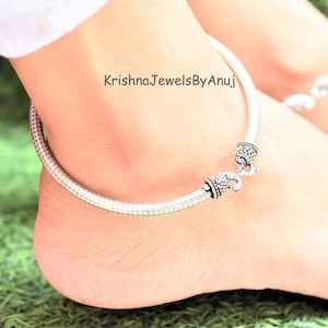 Solid 925 Sterling Silver Peacock Feet Bangle - Silver Oxidize Flexible Feet Bracelet - Traditional Indian Ankle Bangle - Flexible Bangle