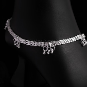 Beautiful Silver Chain Anklet Pair - 925 Sterling Silver Handmade Anklet - Length 10.5 Inch - Charms Silver Anklet - Everyday Silver Payal