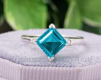 Gorgeous Paraiba Tourmaline Color Ring - 925 Solid Sterling Silver Ring - Size 5 To 13 US - Solitaire Ring - Engagement Ring - Gift For Her