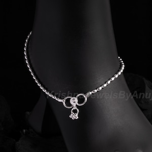 Elegant Silver Beaded Chain Anklet Pair - 925 Sterling Silver Anklet - Length 10.5 Inches - Everyday Silver Ankle Bracelet  - Silver Payal