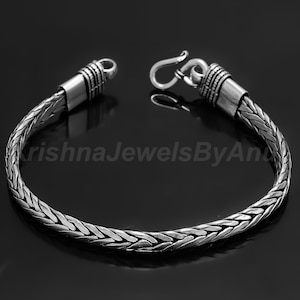 Sterling Silver Chain Bracelet For Men&#39;s  - 925 Solid Sterling Silver Bracelet - Handcrafted Oxidized Foxtail Chain Bracelet For Men&#39;s