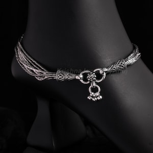 Beautiful Chain Silver Anklets Pair - 925 Solid Sterling Silver Anklet - Length 10.5 Inches - 7 Strings Chain Ankle Bracelet - Feet Jewelry