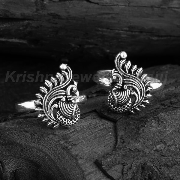 Wunderschöner Pfau Zehenring - 925 Sterling Silber Zehenring - Zehenring Paar - Verstellbares Zehenband - Oxidierter Zehenring - Indischer ethnischer Schmuck