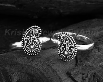 925 Sterling Silver Toe Ring - Toe Ring Pair - Adjustable Toe Band - Indian Traditional Jewelry - Paisley Toe Ring - Minimalist Toe Band