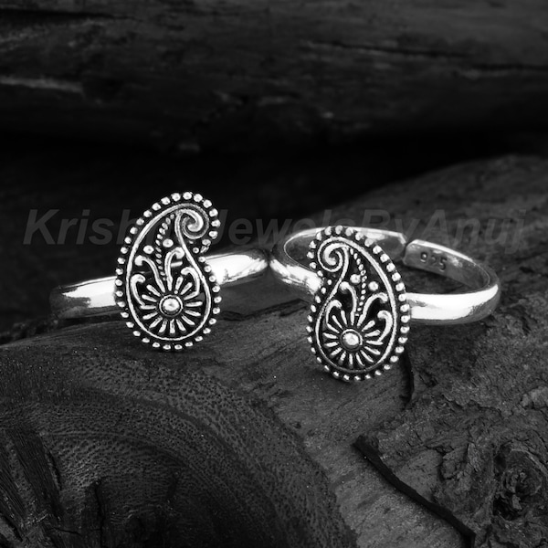 925 Sterling Silver Toe Ring - Toe Ring Pair - Adjustable Toe Band - Indian Traditional Jewelry - Paisley Toe Ring - Minimalist Toe Band