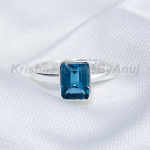 Genuine London Blue Topaz Ring - 925 Sterling Silver London Blue Topaz Ring - December Birthstone Ring - Handmade Bezel Set Silver Ring