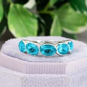 Gorgeous Paraiba Tourmaline Color Ring - 925 Solid Sterling Silver Ring - Size 5 To 10 US - Half Eternity Ring - 5 Stone Ring - Gift For Her