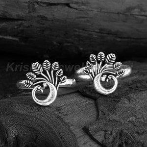 Beautiful Dancing Peacock Toe Ring - 925 Sterling Silver Toe Ring - Toe Ring Pair - Adjustable Toe Ring - Feet Jewelry - Daily Wear Toe Ring