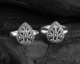 Wunderschöner Blatt Zehenring - 925 Sterling Silber Zehenring - Zehenring Paar - Handgefertigter Zehenring - Verstellbarer Zehenring - Indischer traditioneller Schmuck