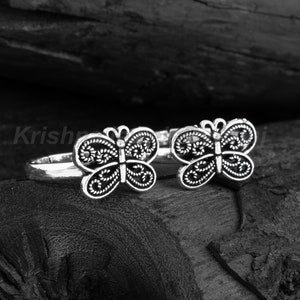 Gorgeous Butterfly Toe Ring - 925 Sterling Silver Toe Ring - Toe Ring Pair - Adjustable Toe Band - Indian Ethnic Jewelry - Feet Jewelry