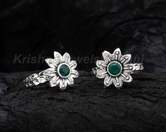 925 Sterling Silver Flower Toe Ring Pair - Silver Oxidized Toe Ring ...