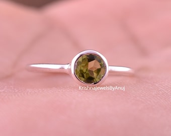925 Sterling Silver Ring - Natural Peridot Gemstone Ring - August Birthstone Ring - Dainty Ring - Stacking Ring - Tiny Ring- Size 3 To 13 US
