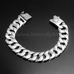 Solid 925 Sterling Silver Cuban Link Chain Bracelet - Curb Chain Bracelet For Mens - Length 8.5 Inches - Handcrafted Heavy Chain Bracelet