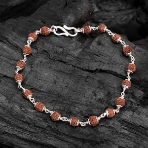 Natural Rudraksha Bracelet - 925 Sterling Silver Bracelet - Original 18 Beads Rudraksha Silver Handmade Bracelet -Spiritual & Yoga Jewelry