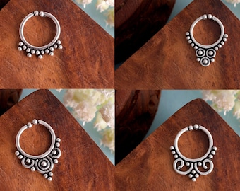 Septum Ring - 925 Sterling Silver Septum Ring - 4 Piece Lot - Tiny Oxidise Septum Jewelry - Sterling Silver Septum Ring For Non Pierced Nose
