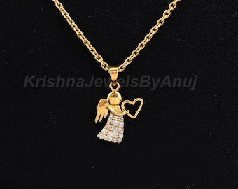 Vackert älva med hjärtkedja med hänge - Halsband i massivt 925 sterlingsilver - Ängelhänge - Present till henne - Minimalistiska smycken