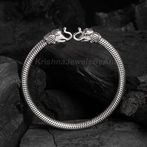 Stunning Elephant Head Bangle - Solid 925 Sterling Silver Bangle - Size 2.6 Inches (Inside Diameter) - Unisex Bracelet - Elephant Jewelry