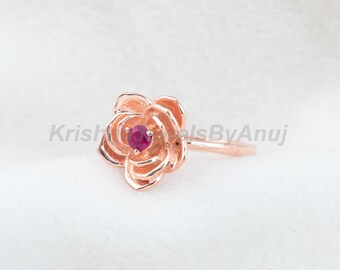 Niesamowity pierścionek z kwiatem róży – solidny pierścionek ze srebra próby 925 – pierścionek zaręczynowy – pierścionek z rubinem – pierścionek obietnicy – pierścionek z różą – srebrny pierścionek na imprezę