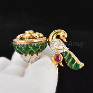 Gorgeous Peacock Silver Ring - 925 Solid Sterling Silver Ring - Moissanite Ring - Unique Designer Peacock Ring - Party Wear Ring - Size 7 US