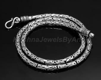 Stunning 5mm Thick Heavy Byzantine Chain - 925 Solid Sterling Silver Chain - Length 22 Inches - Handmade Chain - Gift For Him - Men's Chain