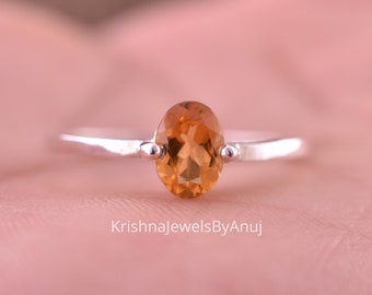 Natural Citrine Gemstone Ring - 925 Solid Sterling Silver Ring - Size 3 To 13 US - November Birthstone Ring - Stacking Ring - Promise Ring