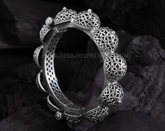 Brazalete de plata estilo vintage - Precioso brazalete artesanal - Plata de ley 925 - Diámetro interior: 5,8 cm - Joyería india