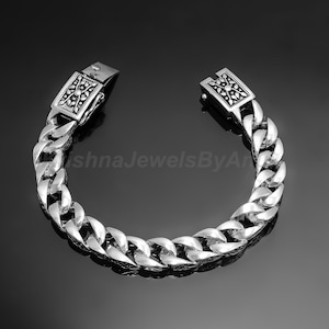 925 Sterling Silver Bracelet - Heavy Cuban Chain Bracelet - Oxidized Bracelet - Length 8.75 Inches -Handmade Bracelet For Men - Mens Jewelry