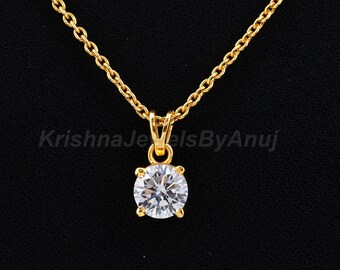 Gorgeous Diamond Pendant Chain Necklace - Solid 925 Sterling Silver Pendant Necklace - Lab Created Diamond Chain Necklace - Gift For Her