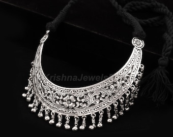 925 Sterling Silver Beautiful Oxidized Necklace - Traditional Jewelry - Silver Pendant - Tribal Necklace - Adjustable Necklace