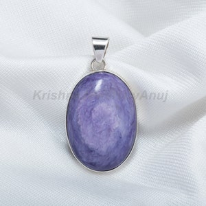 Amazing Natural Charoite Pendant - 925 Sterling Silver Charoite Oval Shape Pendant Jewelry - Charoite Jewelry - Handmade Pendant Jewelry