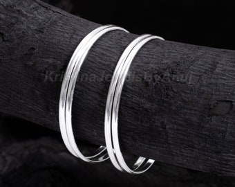 Beautiful Stacking Silver Bangles Pair - 925 Solid Sterling Silver Bangles - Dainty Bangles For Daily Wear - Thin Stackable Silver Bangles