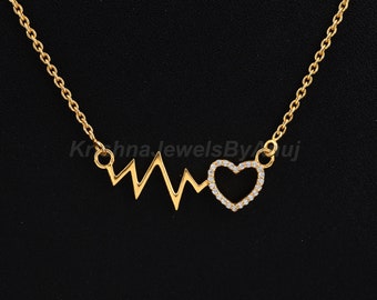 Stunning Heartbeat Pendant Chain Necklace - Solid 925 Sterling Silver Pendant Necklace - Light Weight Jewelry - Silver Heartbeat Necklace