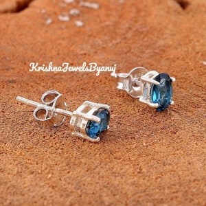 London Blue Topaz Stud Earring - 925 Sterling Silver Earring - 4x6mm Tiny Stud Earring - Natural London Blue Topaz Stud- December Birthstone