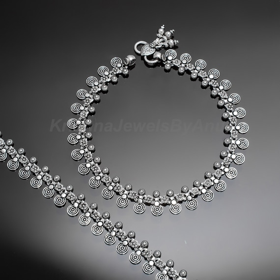 Silver Flower & Spiral Anklet - 925 Sterling Silver Anklet