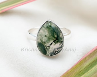 ペアモスアゲートスターリングシルバーリング - 手作りボヘミアン