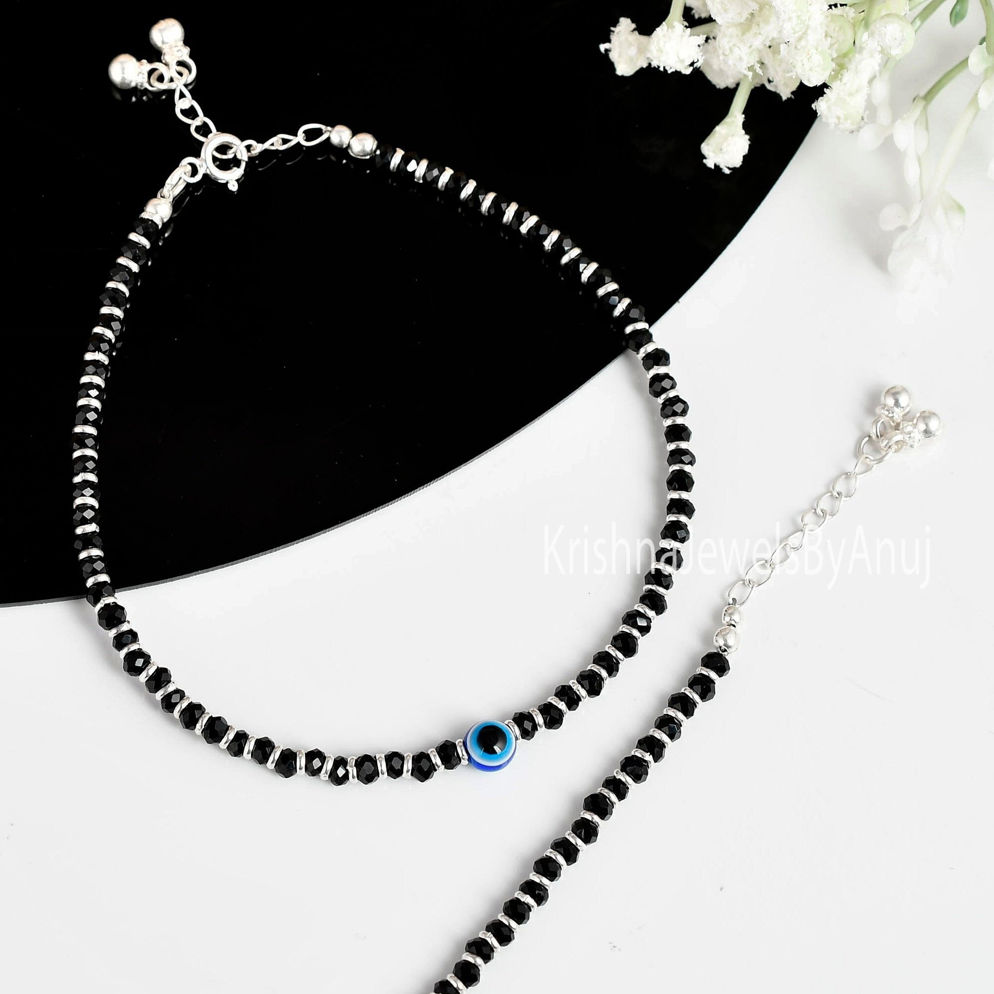 Anklets, Black Evil Eye Anklet. Beaded Anklets 