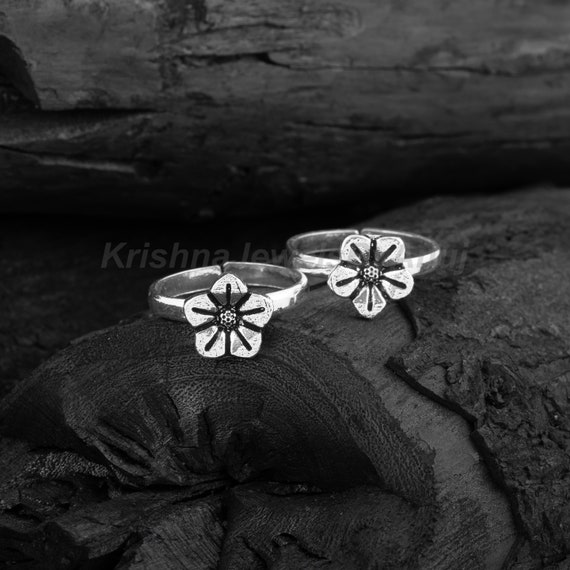 Anillo De Plata De Ley 925 Para Dedo Del Pie Con Diseño De Flores - Ajustable, En Caja De Regalo